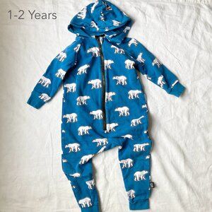💙2/$25 Whistle & Flute 1-2 Years Toddler Polar Bear Blue Jumpsuit Romper Winter